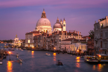 Naklejka na ściany i meble Grand Canal and Santa Maria della Salute on sunset. Venice, Italy. picture with long exposure