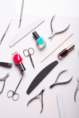 professional manicure tools on a white background.