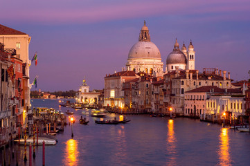 Grand Canal and Santa Maria della Salute on sunset. Venice, Italy. picture with long exposure