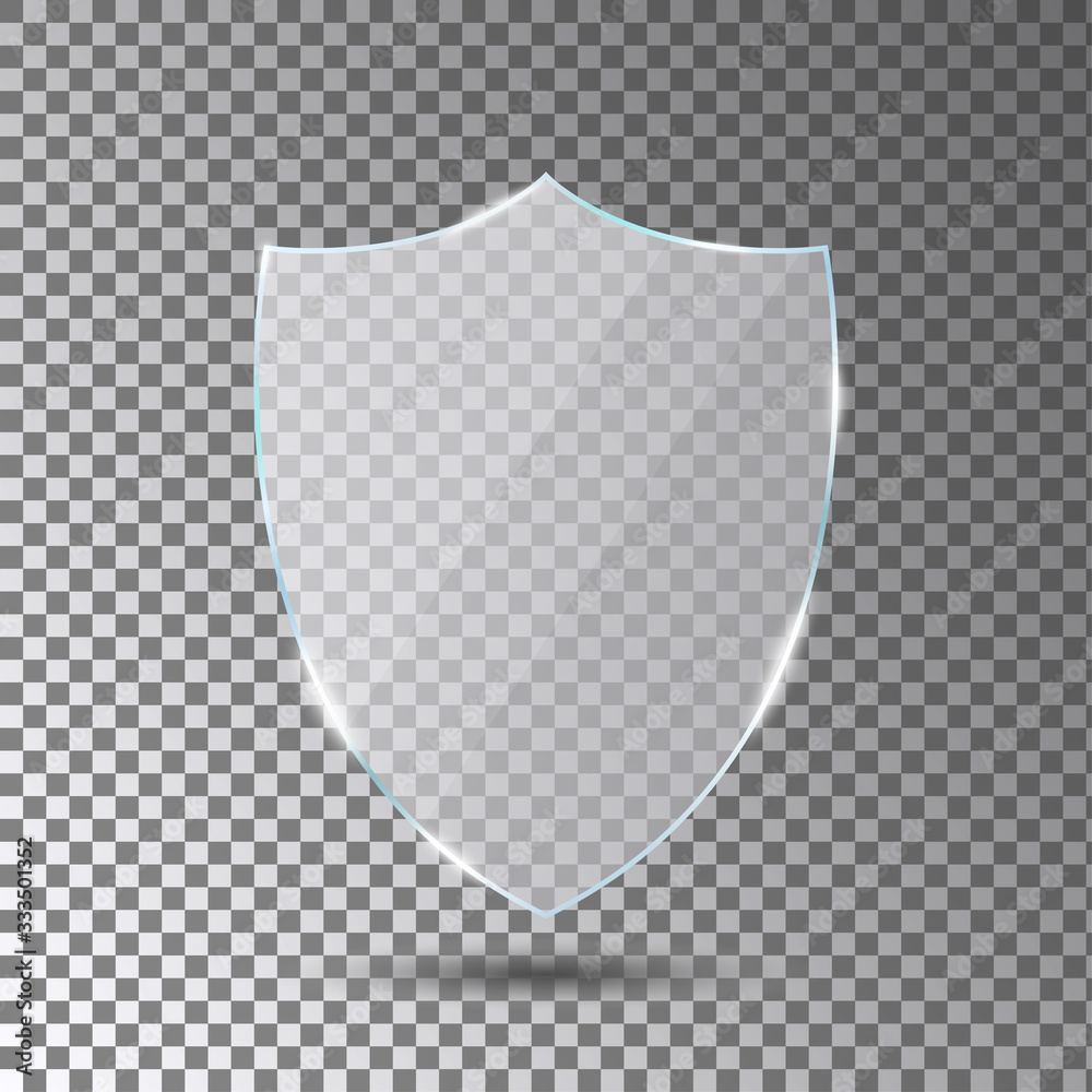 Poster glass shield on transparent background. acrylic security shield or plexiglass plate with gleams and 