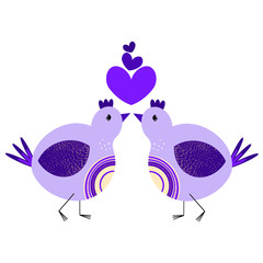 Vector Valentine’s Day postcard with birds and heart. Cute birds. Vector cartoon illustration. Hand drawn. T-shirt print design. Baby shower card