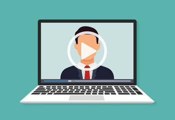 Illustration of webinar, online conference and training. Flat. Vector illustration