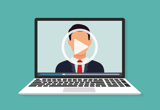 Illustration of webinar, online conference and training. Flat. Vector illustration