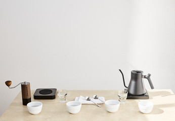 Fototapeta na wymiar coffee cupping setup