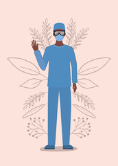 Man doctor with uniform mask and glasses vector design