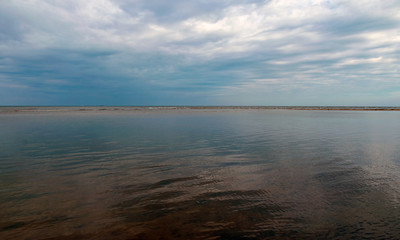 beautiful seascape, calm water and beautiful cloud reflections in water