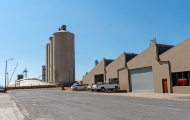 Caledon, Western Cape, South Africa. Dec 2019.  Large concrete grain silos on the edge Caledon town centre, located in the Overberg region. South Africa. © petert2