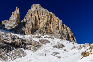 Fototapeta na wymiar Dolomiti, Torri del Vajolet, Ciampedie, Vigo di Fassa, Trentino, Italia