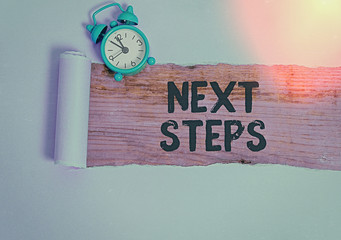 Conceptual hand writing showing Next Steps. Concept meaning something you do or plan after you ve...