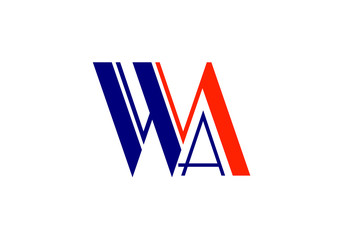 Stylish Logo Design Featuring Overlapping Letters W A in Blue and Red on a White Background