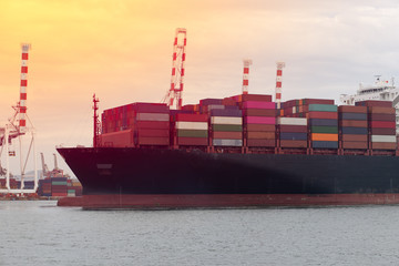 Naklejka premium Container shipping Import-export Logistics and export products worldwide, Thailand port