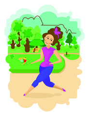 girl runs in a city park