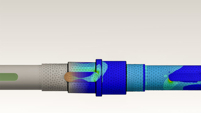 Axle engineering with finite element analysis and transition between geometry, mesh and von mises stress plot