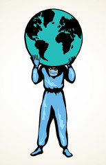 Atlas doctor keeps the earth on their shoulders. Vector drawing icon