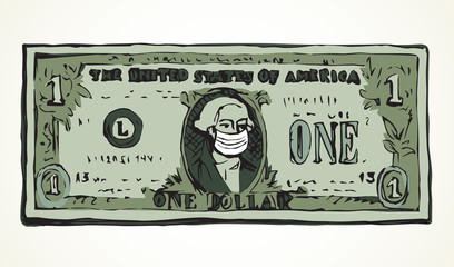 Fototapeta na wymiar Medical mask on the dollar from the spread of coronavirus. Vector drawing