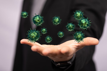 Group of virus cells. 3D illustration of Coronavirus cells.