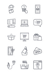 smartphones and shopping online icon set, line style
