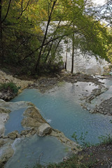 BAGNI SAN FILIPPO, SIENA, ITALY , the hot, calcareous and sulphurous water of the natural thermal springs form spectacular white waterfalls in Bagni San Filippo, near Siena, Italy   
