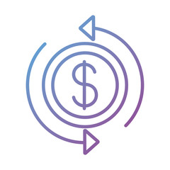 coin money dollar and arrows payment online line degradient style