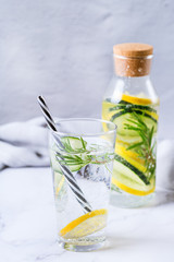 Fresh cool lemon cucumber rosemary infused water detox drink