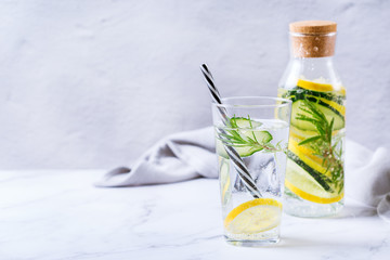 Fresh cool lemon cucumber rosemary infused water detox drink