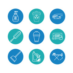 Fototapeta premium soap and cleaning elements icon set, block style
