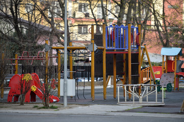 Fototapeta na wymiar Closed kids playground due to restrictions imposed by the coronavirus pandemic