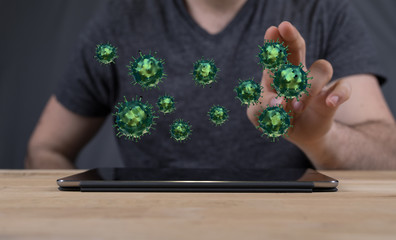 Group of virus cells. 3D illustration of Coronavirus cells.