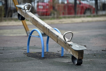 Closed kids playground due to restrictions imposed by the coronavirus pandemic