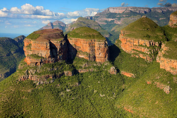 A typical view of a rock formation of three rondavels in Drakensberg.