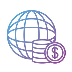 sphere browser with coins dollars Payment online line degradient style icon