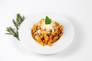 Fresh Bolognese pasta in a white plate