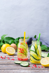 Fresh cool lemon cucumber rosemary infused water detox drink