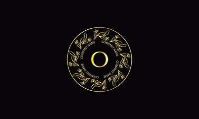 Design of elegant program with letter O. Exquisite, ornamental calligraphic logo of business sign, restaurant, royalty, boutique, cafe, hotel.