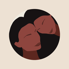 Mother's Day Circle Illustration. Mother and daughter.
