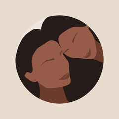 Mother's Day Circle Illustration. Mother and daughter.