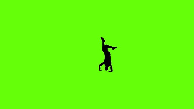 Breakdancer silhouette dancing, slow motion, Green Screen