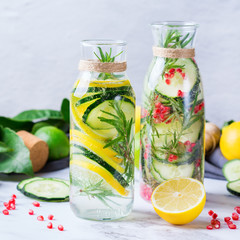 Fresh cool lemon cucumber rosemary infused water detox drink