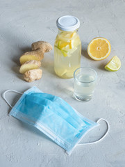 Antiviral tincture of alcohol with lemon and ginger root, strengthening of immunity concept