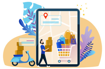 Concept illustration of e-commerce and delivery