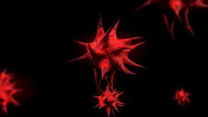 Corona virus, covid-19 in blood cell. Virus animation 3D rendering.