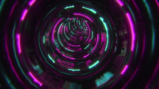 Loopable futuristic circle tunnel background with abstract blue and purple light lines in full HD