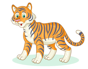 Big adult tiger. In cartoon style. Isolated on white background. Vector illustration.