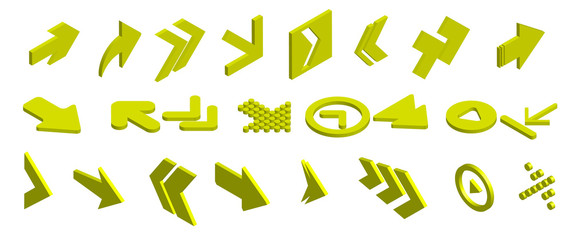 Set of isometric arrows orange. Vector illustration.
