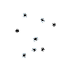 Illustration of randomly grouped bullet holes, pierced target and penetration marks