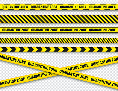 Quarantine zone warning tape. Novel coronavirus outbreak. Global lockdown. Coronavirus danger stripe. Police attention line. Vector illustration.