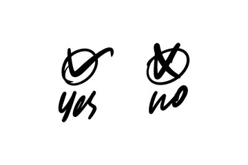 Hand drawn Yes and No acceptance and rejection symbols.