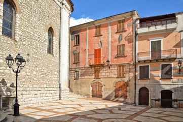 A narrow street between the houses of Monteroduni, a medieval village in the Molise region, Italy