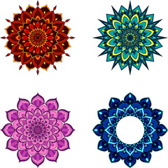 Set of four round mandalas for greeting card, invitation, Henna drawing and tattoo template. Vector illustration