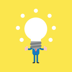 Vector illustration concept of businessman character with glowing light bulb head.